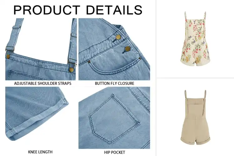 Detailed view of Best Pocket Denim Overall Shorts