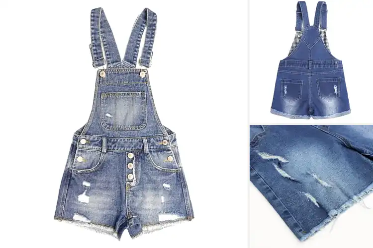 Detailed view of Best Raw Edge Denim Overall Shorts