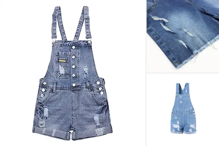 Detailed view of Best Ripped Denim Overall Shorts